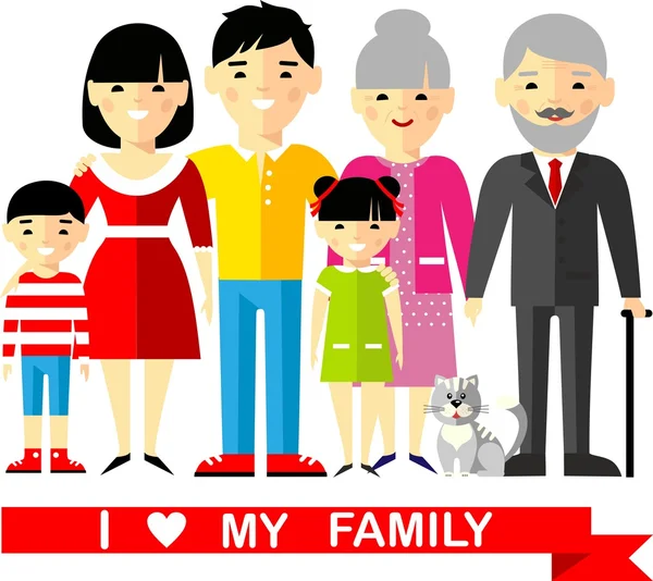 Set of asian family, wedding, pregnant, old — Stock Vector
