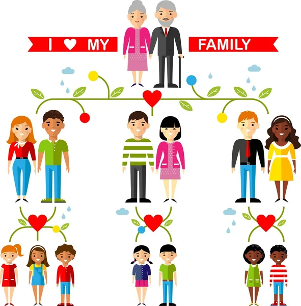 Vector concept of international family tree — Stock Vector