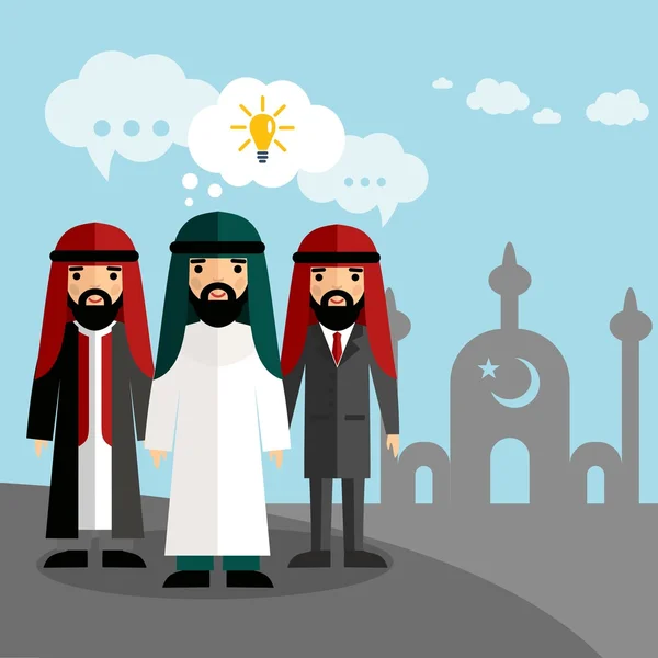 Vektor ilustrasi pengusaha arab dengan masjid - Stok Vektor