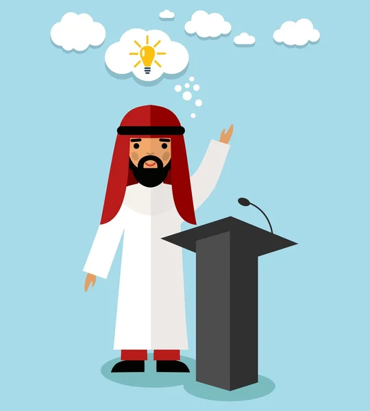 Illustration d'un homme d'affaires arabe près de tribune — Image vectorielle