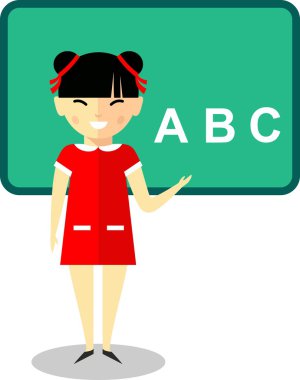 Learning  concept with asian school children near blackboard