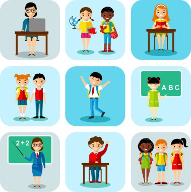 Flat design learning concept for education with school children, teachers