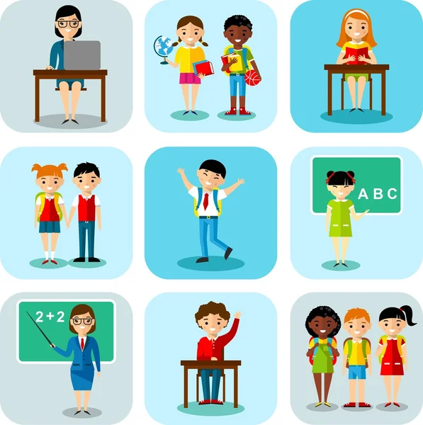 Flat design learning concept for education with school children, teachers — Stock Vector