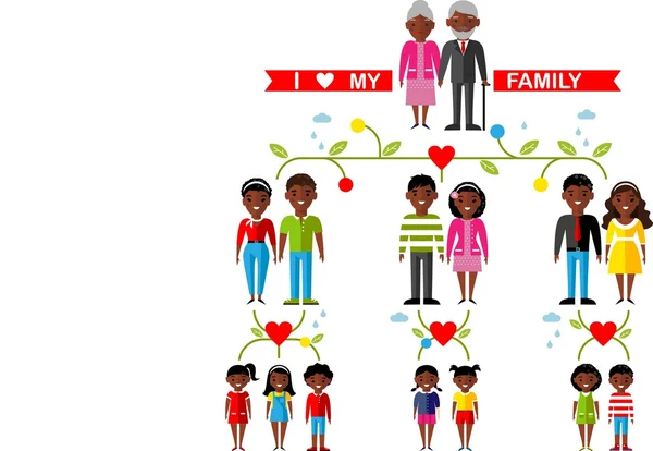 Vector concept of african american family tree — Stock Vector