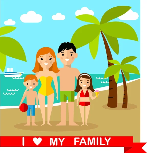 Set of european family on the beach — Stock Vector