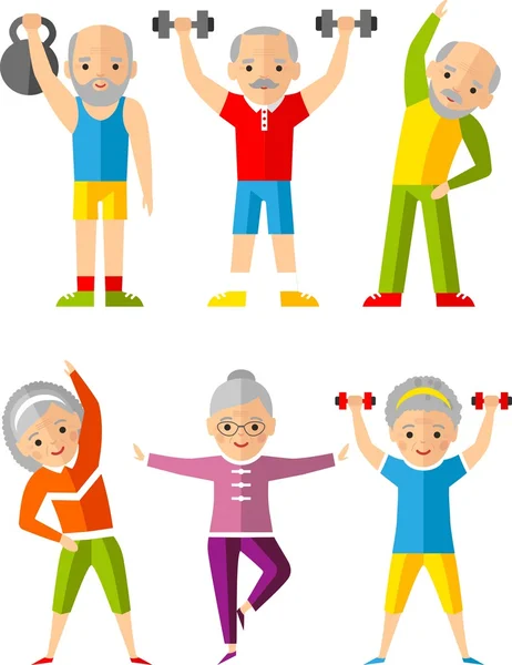 Vector illustration sport healthy and leisure old people activities — Stock Vector