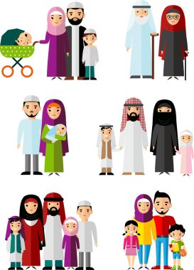 Ulusal giysiler içinde Arap aile vektör renkli çizim