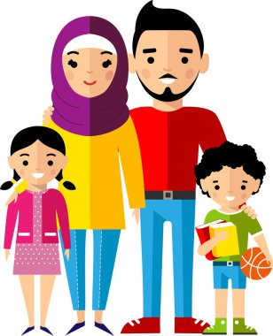 Ulusal giysiler içinde Arap aile vektör renkli çizim