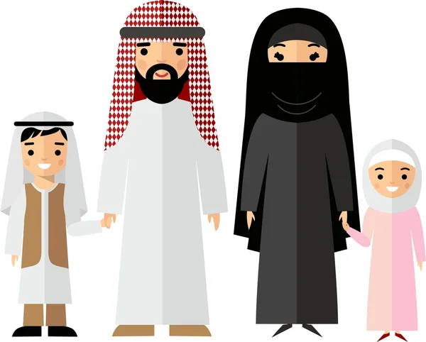 Vektor färgglada illustration av arabiska familj i nationella kläder — Stock vektor