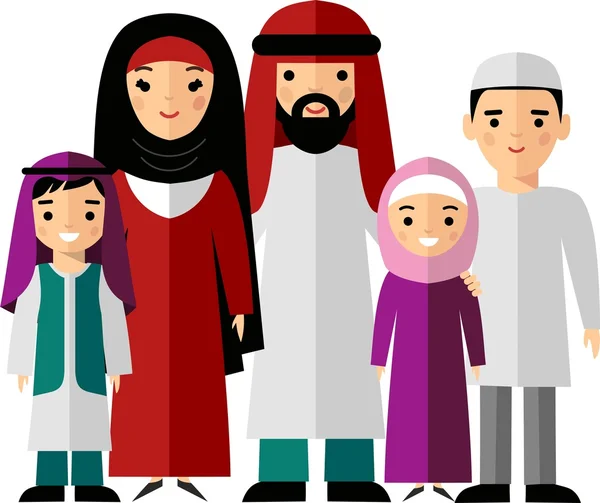 Kleurrijke vectorillustratie van Arabische familie in nationale kleding — Stockvector