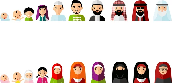 Gruppe arabischer Avatare in farbenfrohem Stil. — Stockvektor