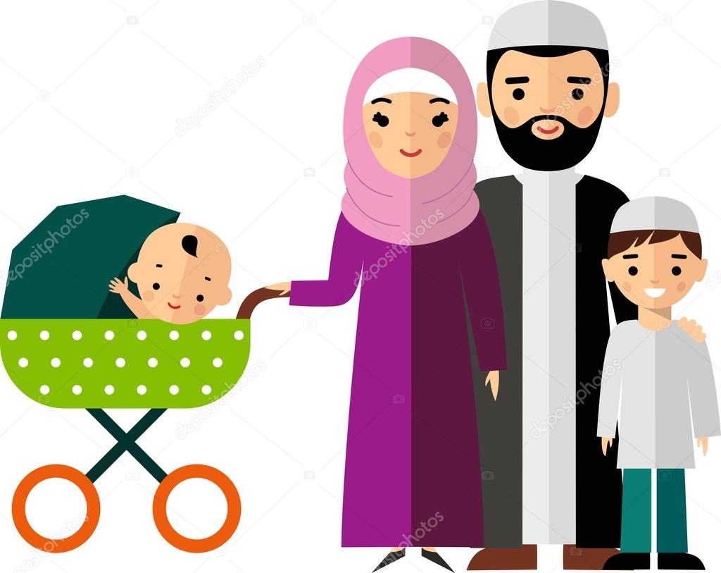 Vector colorful illustration of arab  family in national clothes