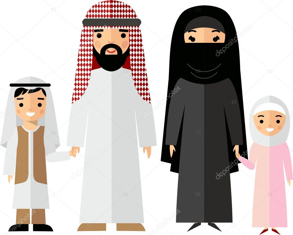 Vector colorful illustration of arab  family in national clothes