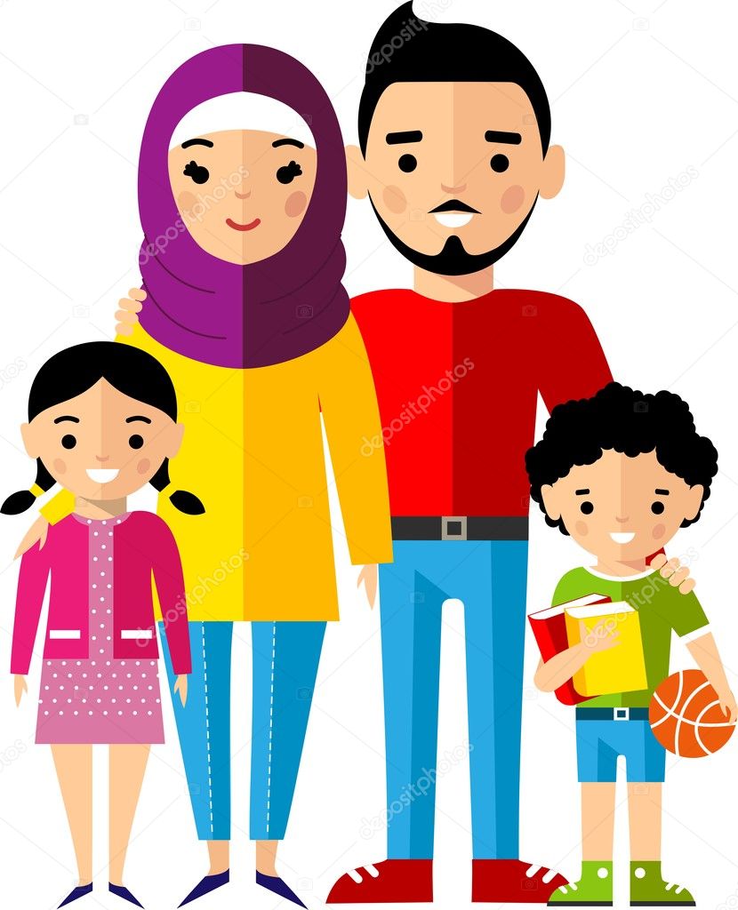 Vector colorful illustration of arab  family in national clothes