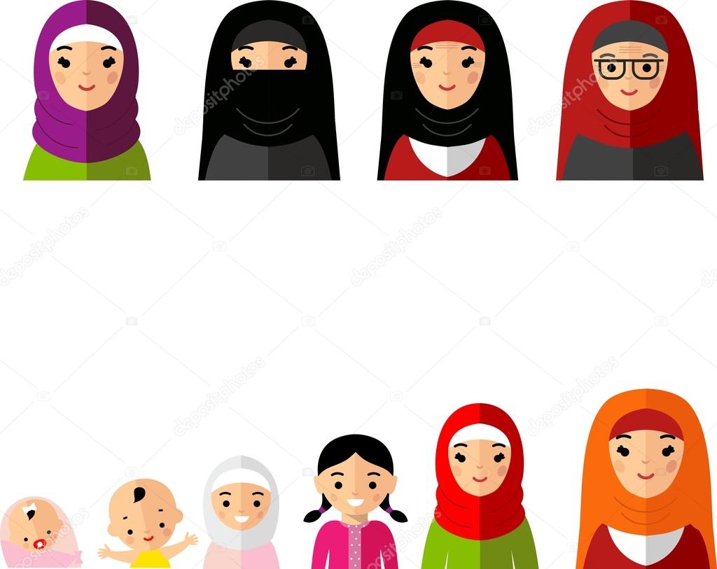 Set of age group arabic avatars woman in colorful style. Stock Vector Image  by ©annasunny #95971902