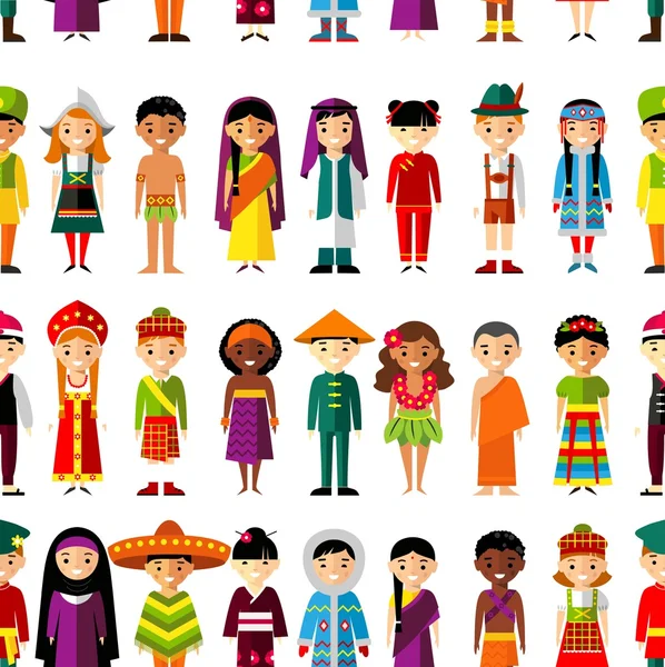 Naadloze achtergrond met set van multiculturele nationale kinderen. — Stockvector