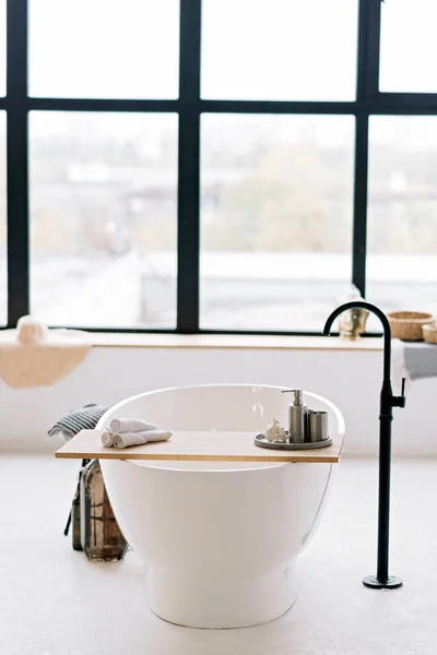 Bagno Moderno Bianco Appartamento Contemporaneo Con Elegante Stile Loft Interior — Foto Stock