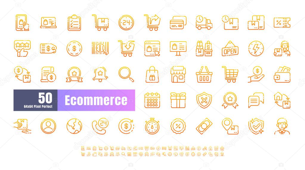 64x64 Pixel Perfect of Ecommerce Online Shopping Delivery. Gradient Thin Line Outline Icons Vector. for Website, Application, Printing, Document, Poster Design, etc.
