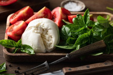 Burrata peyniri, domates ve fesleğen. 