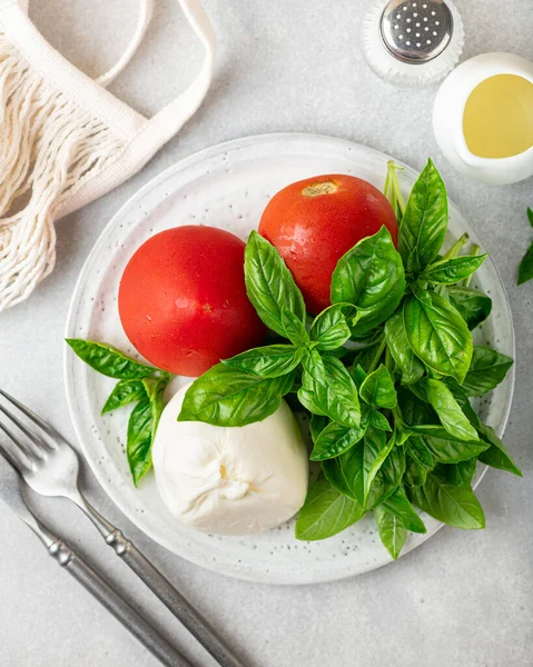 Fromage burrata, tomates et basilic — Photo