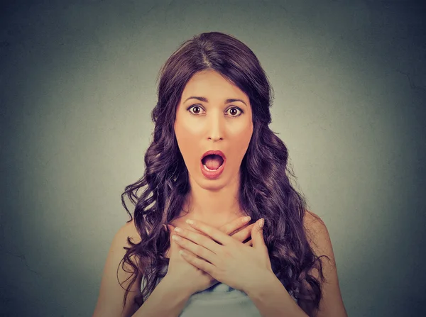 Portrait concerned scared shocked woman — Stock Photo, Image