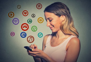 portrait woman using app on a smart phone