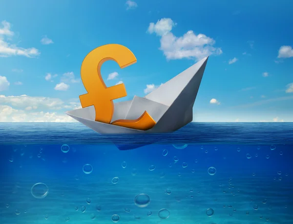 Pound sinking in sea symbol of future UK economy depression recession economic downturns. Results of brexit polls. — Stock Photo, Image