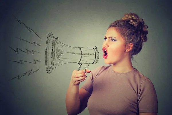 Young woman screaming in megaphone — Stock Photo, Image