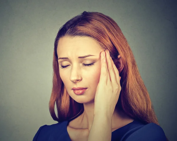 Woman having headache, migraine — Stok fotoğraf