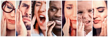 group people with toothache. Men women kid with tooth pain  clipart