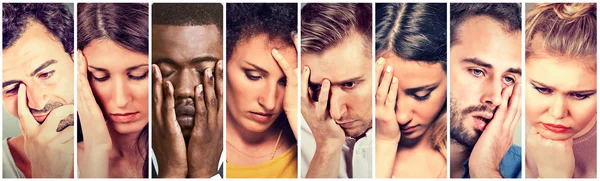 Collage group of sad depressed people. Unhappy men women — Stock Photo, Image