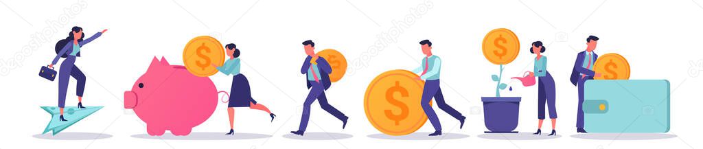 Vector of financially successful people earning money. Business and finance concept