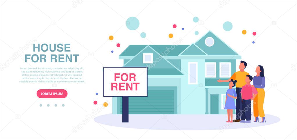 Vector of a young family looking for a new house to rent or buy