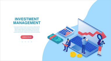 Bilgisayar kullanarak finansmanı yöneten iş adamlarının vektörü