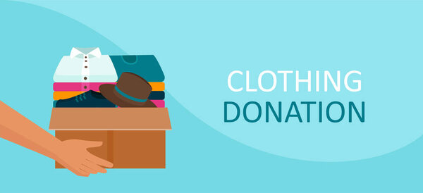 Donation concept. Vector of a man holding a box full of clothes
