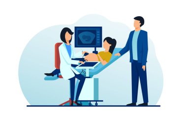 Genç hamile bir kadının ultrason muayenesi. 