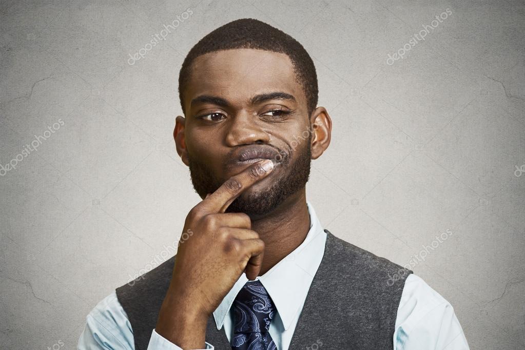 Man skeptic, confused, thinking — Stock Photo ...