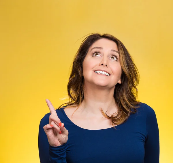 Woman Just Came Up With Idea Aha Index Finger Pointing Looking Up woman-just-came-up-with-idea-aha-index-finger-pointing-looking-up