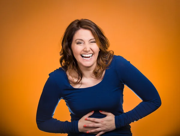 Laughing woman hearing good news, joke — Stock Photo, Image