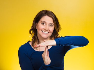 Woman showing time out gesture with hands clipart