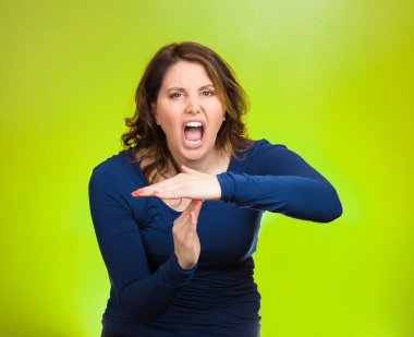 Screaming woman, showing time out gesture with hands clipart