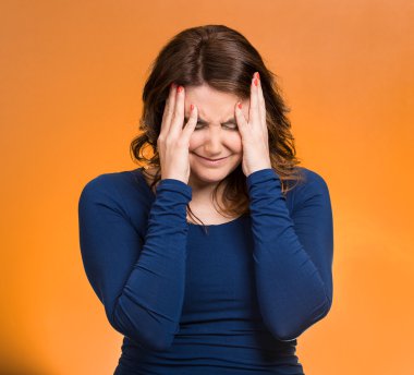 Stressed woman having so many thoughts clipart