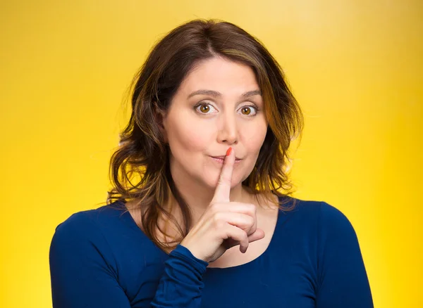 Female showing hand silence sign — Stock Photo, Image