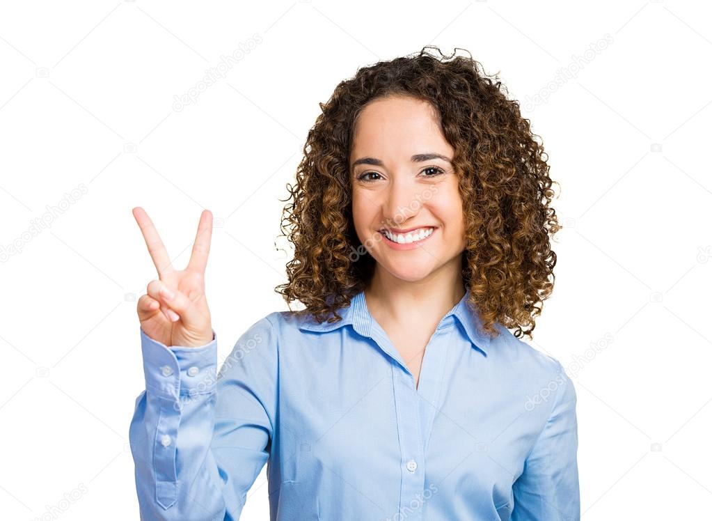 Woman, giving peace, victory, two fingers sign