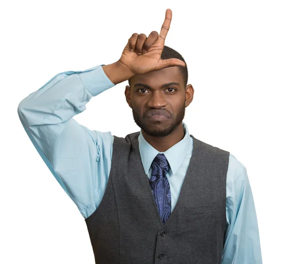 Unhappy Man, student showing Loser Sign — Stock Photo, Image