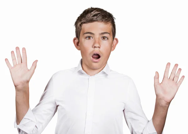 Handsome man shocked surprised in disbelief hands raised — Stock Photo, Image