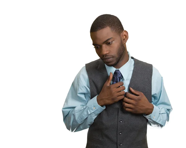 Shy, coy, sad young handsome business man — Stock Photo, Image