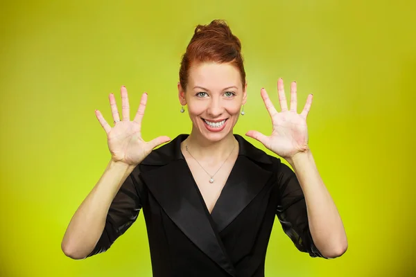 Donna che fa, mostrando cinque volte segno gesto con due mani — Foto Stock