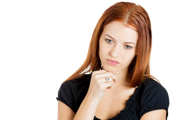 Mulher sombria estressado, cansado, olhando para baixo, deprimido — Fotografia de Stock