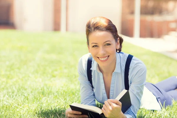 Happy student girl excited to get back to school university — Stock Photo, Image